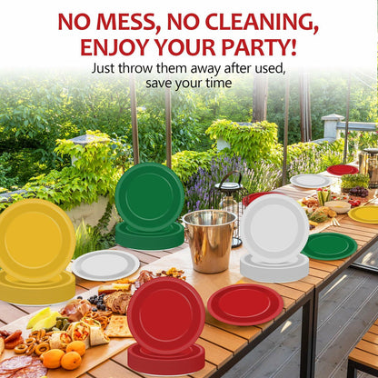100Pcs Christmas Paper Plates 9" Red Green Disposable Party Tableware