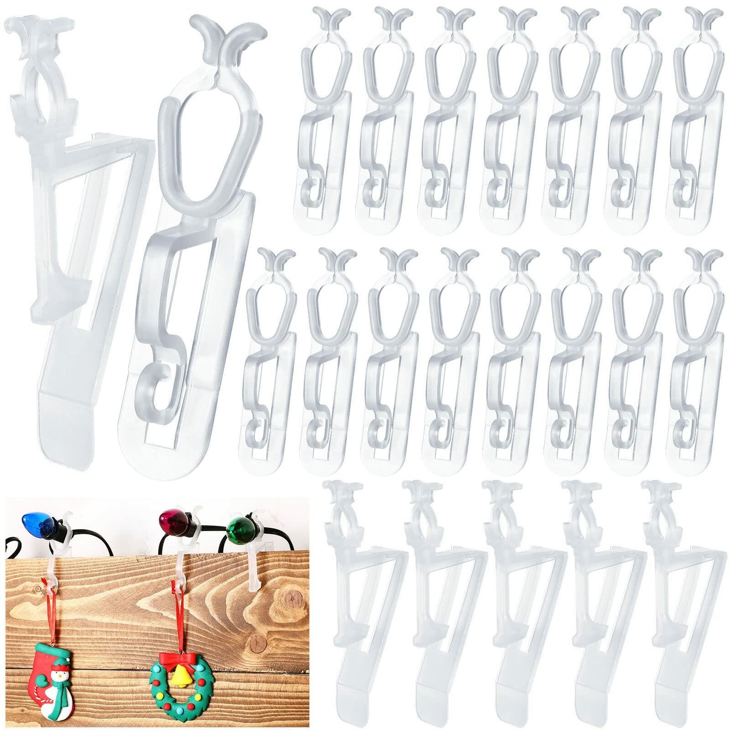 Queekay 30 Pack Clear Christmas Light Clips Universal Outdoor Gutter Shingle