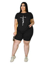 Tycorwd Plus Size 2PC Jogger Set Black Summer Casual Tracksuit Size 5-3XL