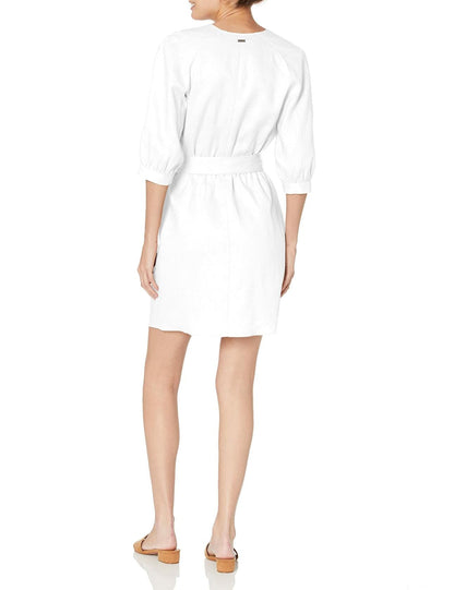 Armani Exchange Women's 3/4 Sleeve Linen Wrap Mini Dress Optic White Size 2