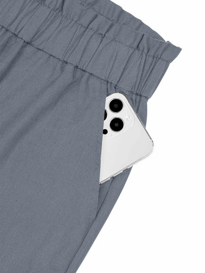 NIMIN Women's High Waisted Paper Bag Work Pants Blue Grey Size 2XL
