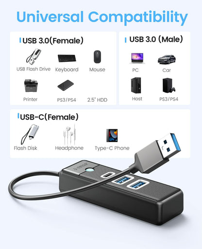 ORICO USB C Hub 3 Ports USB 3.1 to USB 3.0 Adapter Pink with 0.5ft Cable