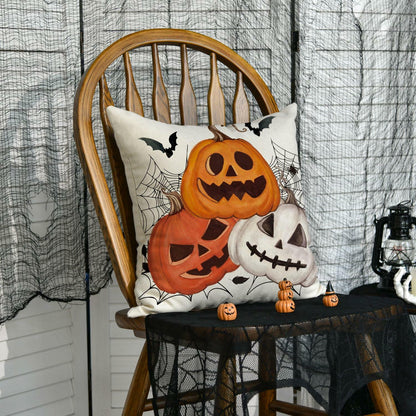 AVOIN Halloween Pumpkin Jack-O'-Lantern Bat Throw Pillow Cover 18x18 Inch