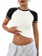 Women's Short Sleeve Crewneck Slim Fit White with Black Sleeve T Shirt Size XL