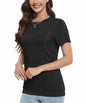 NILOUFO Womens Summer Casual Short Sleeve Tunic Top Crew Neck Black Size M