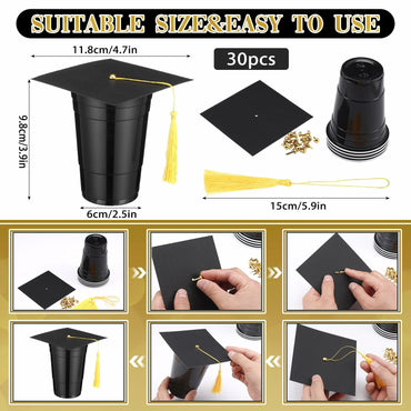 Jingmore Graduation Gift Box 30 Set 16oz Black Plastic Cups Graduation Cap