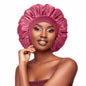 Satin Bonnet 2 Pack Silk Hair Bonnets Black Peacock Blue Pink