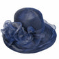 Women Organza Derby Sun Hat Kentucky Fascinator Flower Bridal Straw Navy