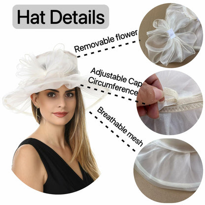 SAFERIN Women's Organza Church Bridal Wedding Hat Beige Bowknot TZ-3