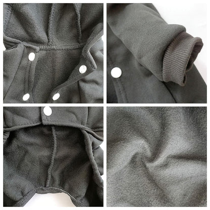 Dog Hoodie Pet Jumpsuit Fleece Sweatshirt Buttons Winter Warm Cotton Size Medium