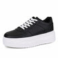 JABASIC Women Platform Sneakers Low Top Lace Up Walking Shoes Black Size 7