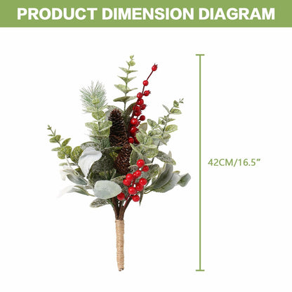 RoseCraft 2PCS Red Berry Flower Stems 16.5in Christmas Decorations