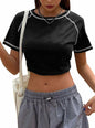 Remidoo Women's Raglan Crewneck Color Block T-Shirt Black Size XL