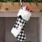USILAND Christmas Stocking 20in Buffalo Check Pom Pom Faux Fur Black White