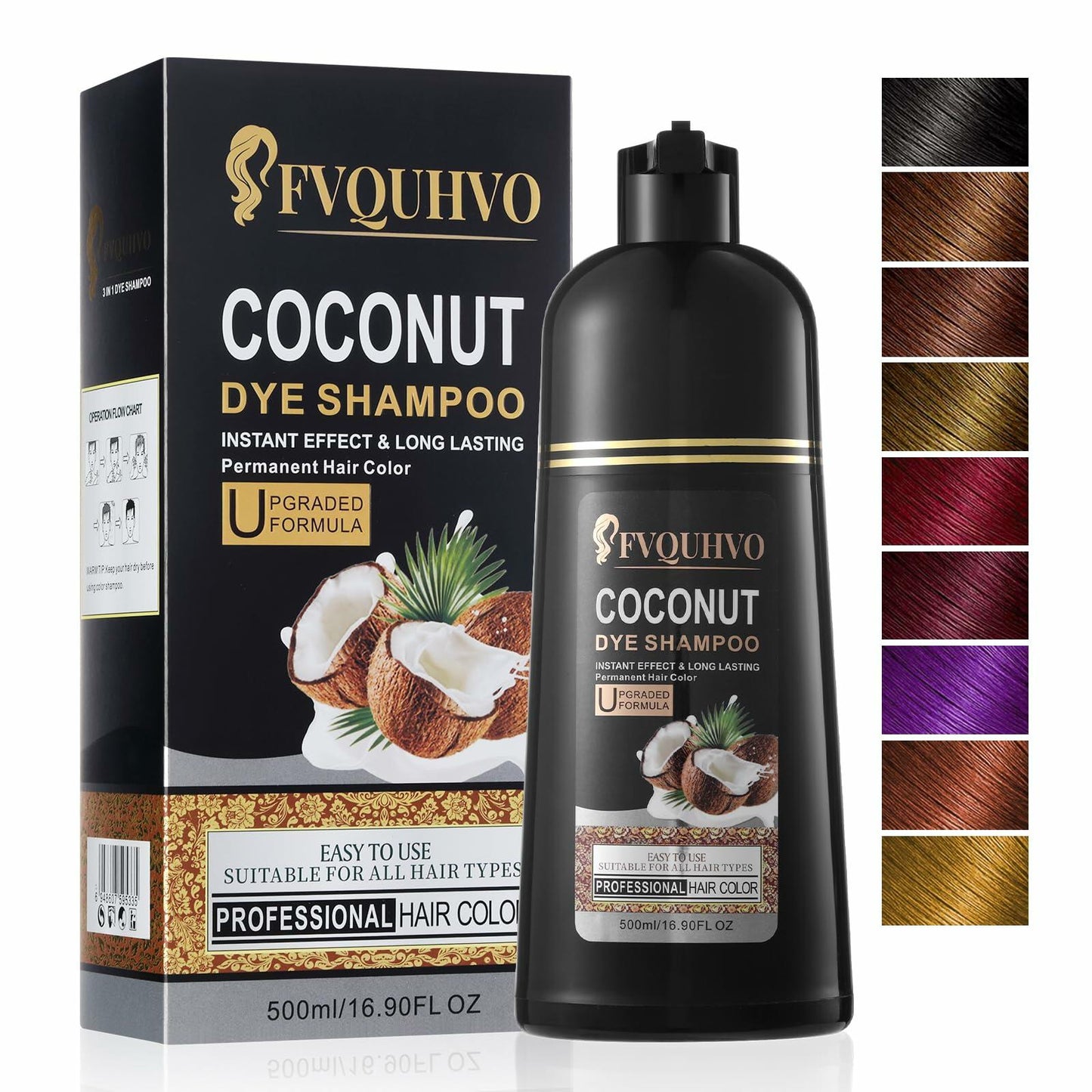 BestBy08/26 Hair Dye Shampoo 3-in-1 Coconut Oil Instant Color Cherry Brown