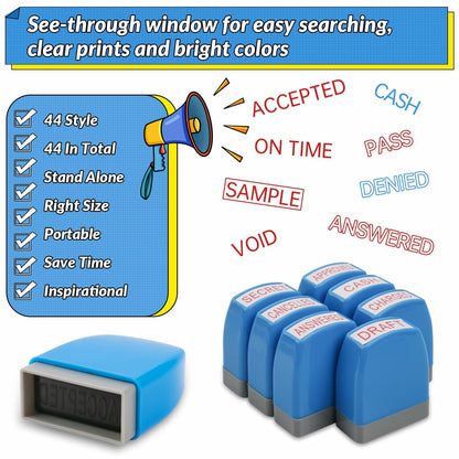 YIEMI Self-Inking Office Stamp Blue Red Ink Clear Crisp Impressions