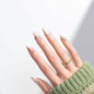 Vokupoga Press On Nails French Tip Medium Pink White Glitter 24Pcs