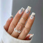 RUOKEXIN Acrylic Press On Nails Short Square Pink Gold Glitter 24Pcs