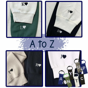 GODMERCH Custom Embroidered Heart Sweatshirt Personalized Initial Black Size S