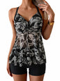 B2prity Womens Mesh Tankini Swimsuit Tummy Control V Neck Wrap Shorts Size M