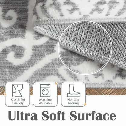 jinchan Area Rug 2x3 Moroccan Washable Non Slip Grey Floral Carpet