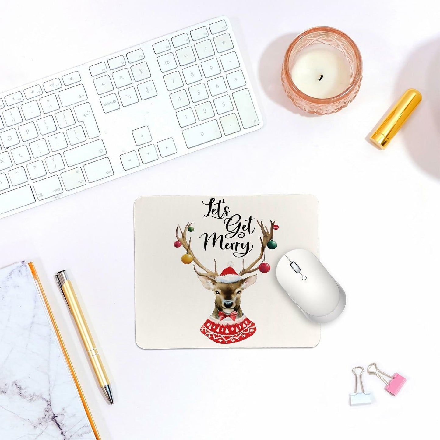 QIYUHOY Pink Bow Christmas Mousepad Non-Slip Rubber 9.5x7.9 in