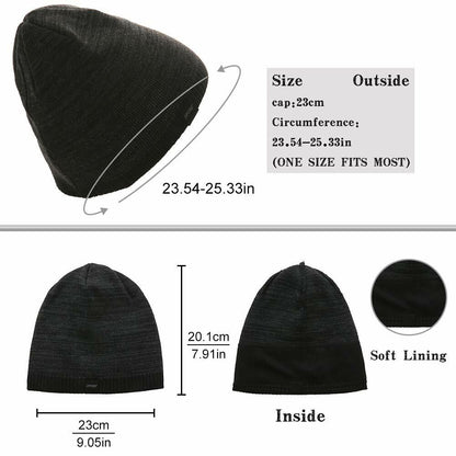 Winter Beanie Skull Cap Warm Knit Lined Outdoor Hat 4-Black&Grey - M Size