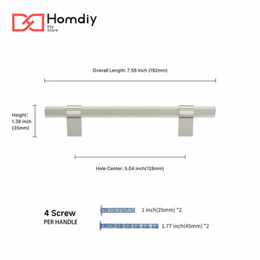 homdiy 15 Pack Brushed Nickel Cabinet Handles 128mm T Bar Silver