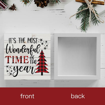 Merry Christmas Reindeer Tree Wood Box Sign Farmhouse Decor 5x5 Inches
