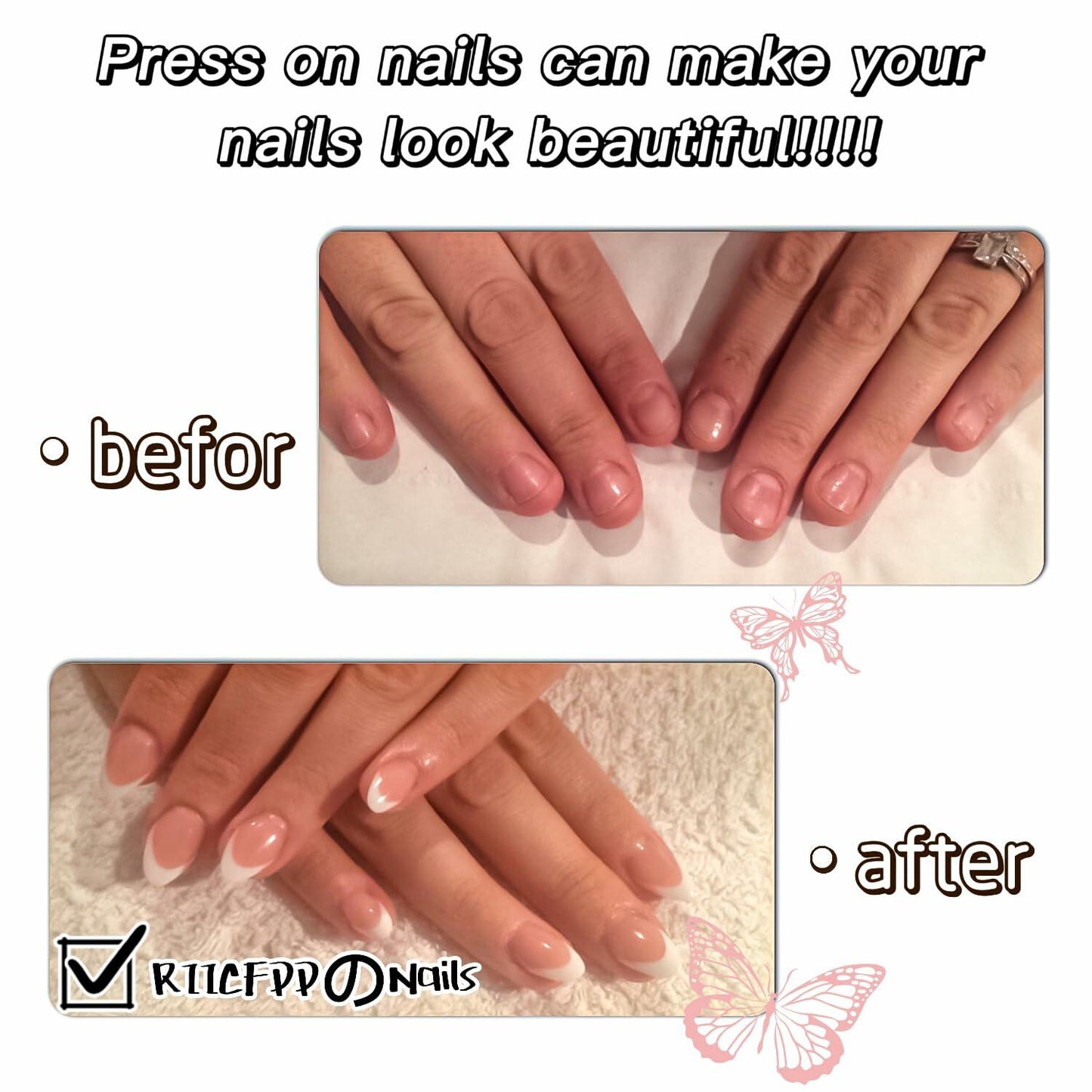 RIICFDD Heart Press On Nails Medium Square Glossy French Tip 72Pcs