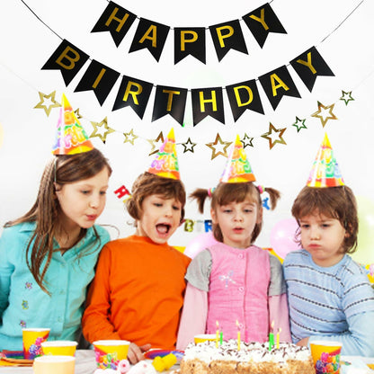 GLASNES Happy Birthday Banner Decoration Kit Black and Gold Party Supplies