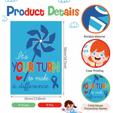 Feifeiya Child Abuse Prevention Poster Blue Pinwheel 9 Pcs Classroom Decor
