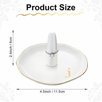 Beeveer Ceramic A-Z Ring Holder Jewelry Tray 4.5x2.4in White Trinket Dish