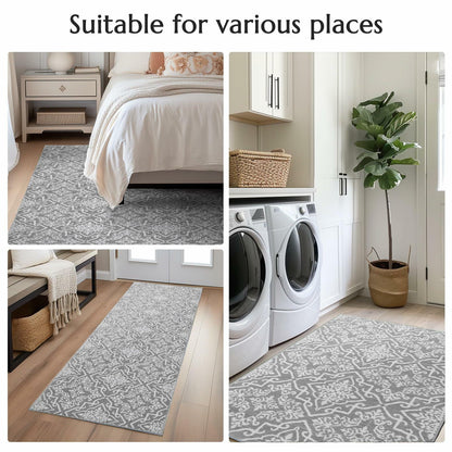 jinchan Kitchen Runner Rug 2x6 Moroccan Floral Non Slip Grey Runner