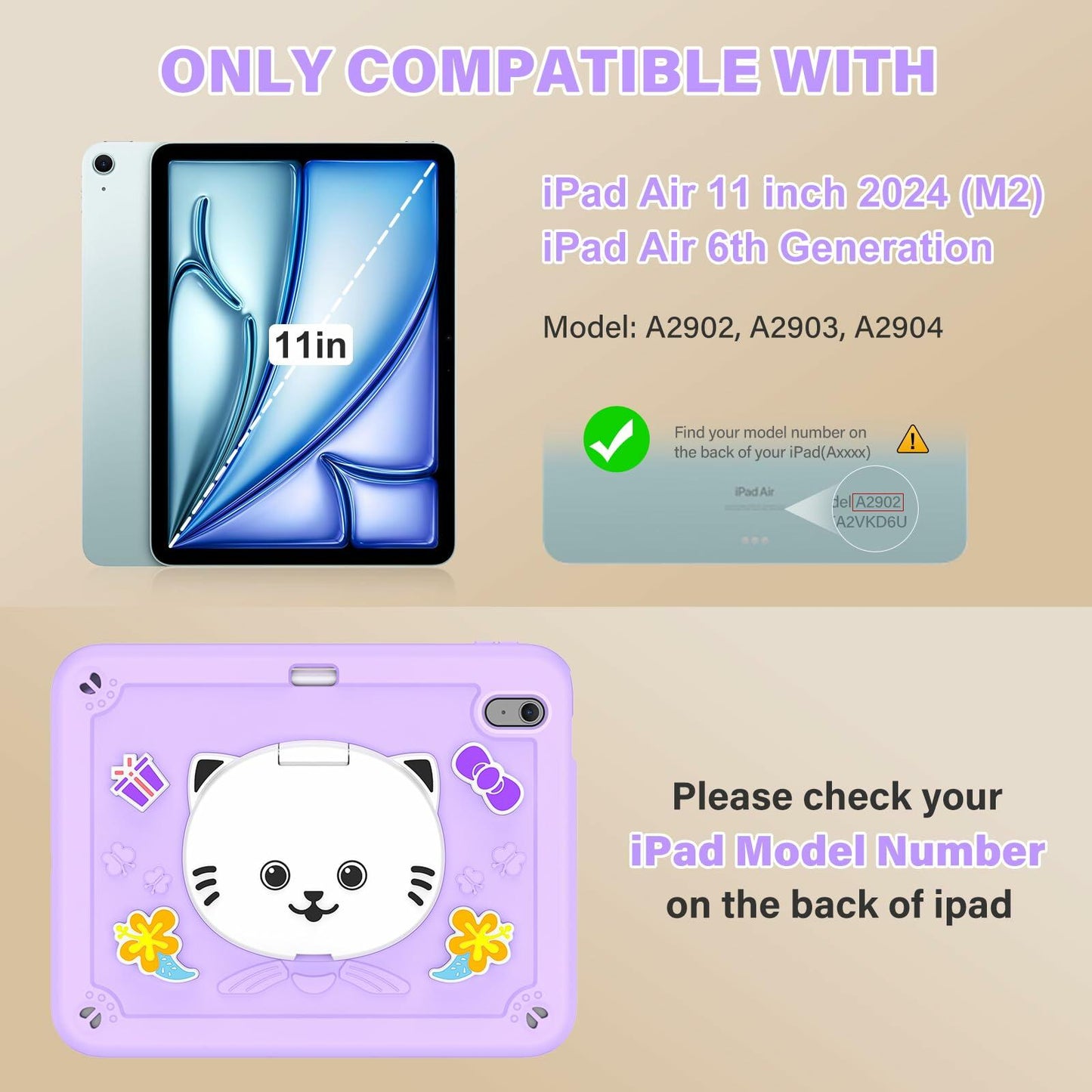 TOMORRY iPad Air 11 Inch Case M3 2025 M2 2024 Purple Tempered Glass