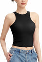 HOCILLE Women's Sexy Racerback Ribbed Crop Tank Top Black Size XS
