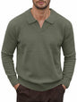 Herberton Men's Polo Sweater Pullover V Neck Long Sleeve Grey Size L