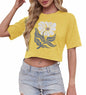 Womens USA Graphic Crop Top Tee Rock Band Casual Summer Yellow Size L