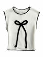 Verdusa Women’s Sleeveless Sweater Vest Bow Knit Tank Top White S
