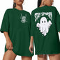 Halloween Oversize T-Shirt Women Spooky Graphic Ghost Tee Green Size XL