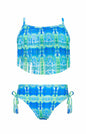SHEKINI Girls Tie Side Sports Tassel Bikini Set Printed Blue Green Size 10 Years