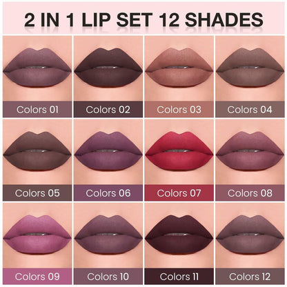 BestBy08/27 evpct Lip Liner Pencil & Lip Gloss Set Plum Purple 06#