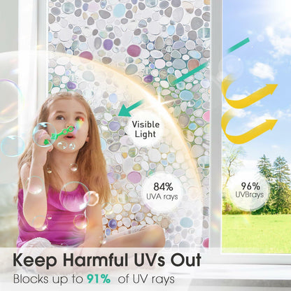 Viseeko 3D Pebble Stained Glass Privacy Film Rainbow 11.8x118in UV Protection
