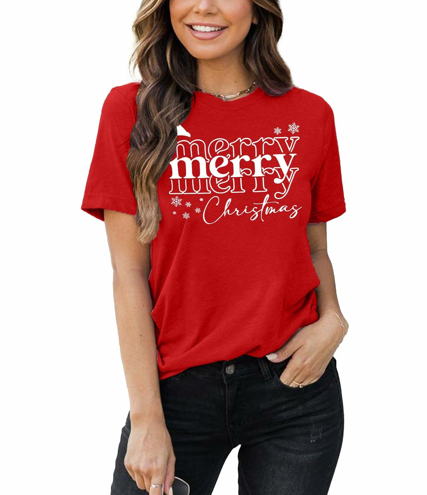 Merry Christmas Women's Graphic Short Sleeve Shirt Green Size XXL