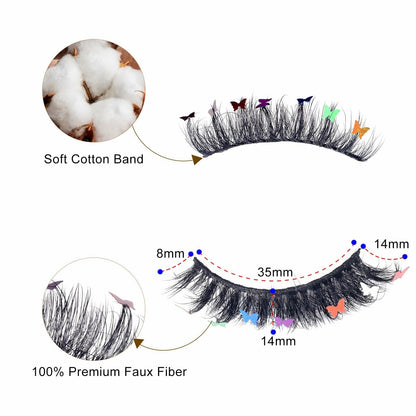Miss Kiss Butterfly Russian Curl False Eyelashes 14MM Black 2 Pairs + 2 Brushes