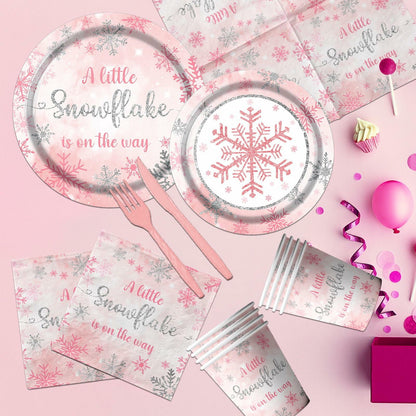 Winter Snowflake Plates & Napkins Pink Baby Shower 20pcs Winter Wonderland
