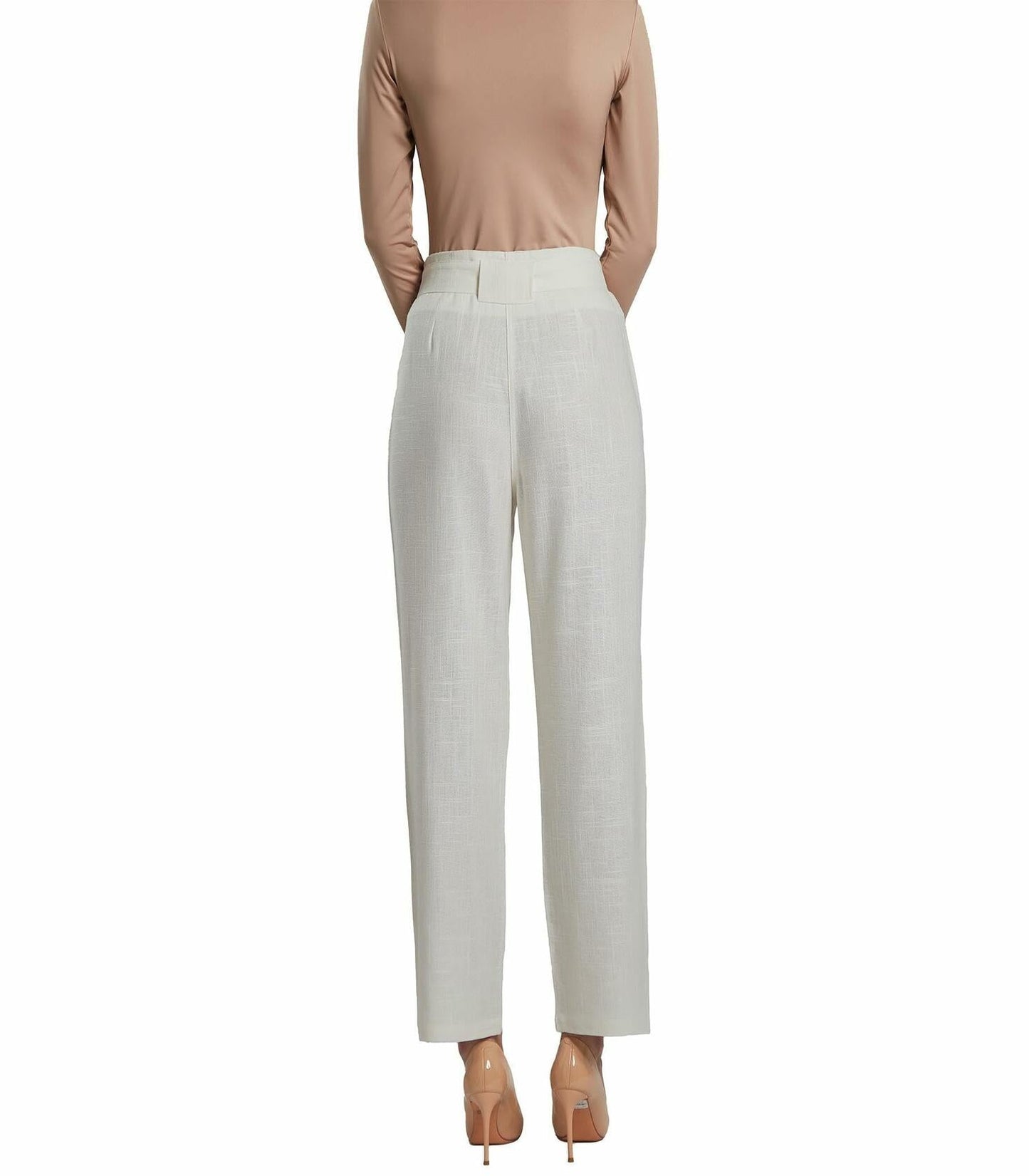 SANDY & SID Womens Linen Crop High Rise Straight Leg Pants White Size S