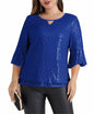 Hanna Nikole Sequin Ruffle Long Sleeve Wrap Blouse Blue Size 16Plus