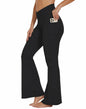 Flare Crossover Leggings with Pockets High Waisted Yoga Pants Black XS