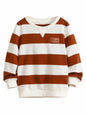 Verdusa Boy's Stripe Print Letter Patchwork Pullover Sweatshirt Brown Size 7Y